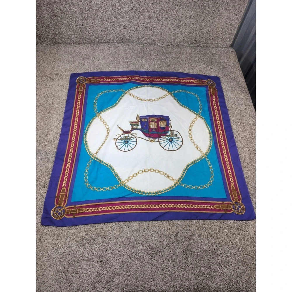 Vintage Style Equestrian Carriage‎ Chain Print Square Scarf Purple Blue 31x31